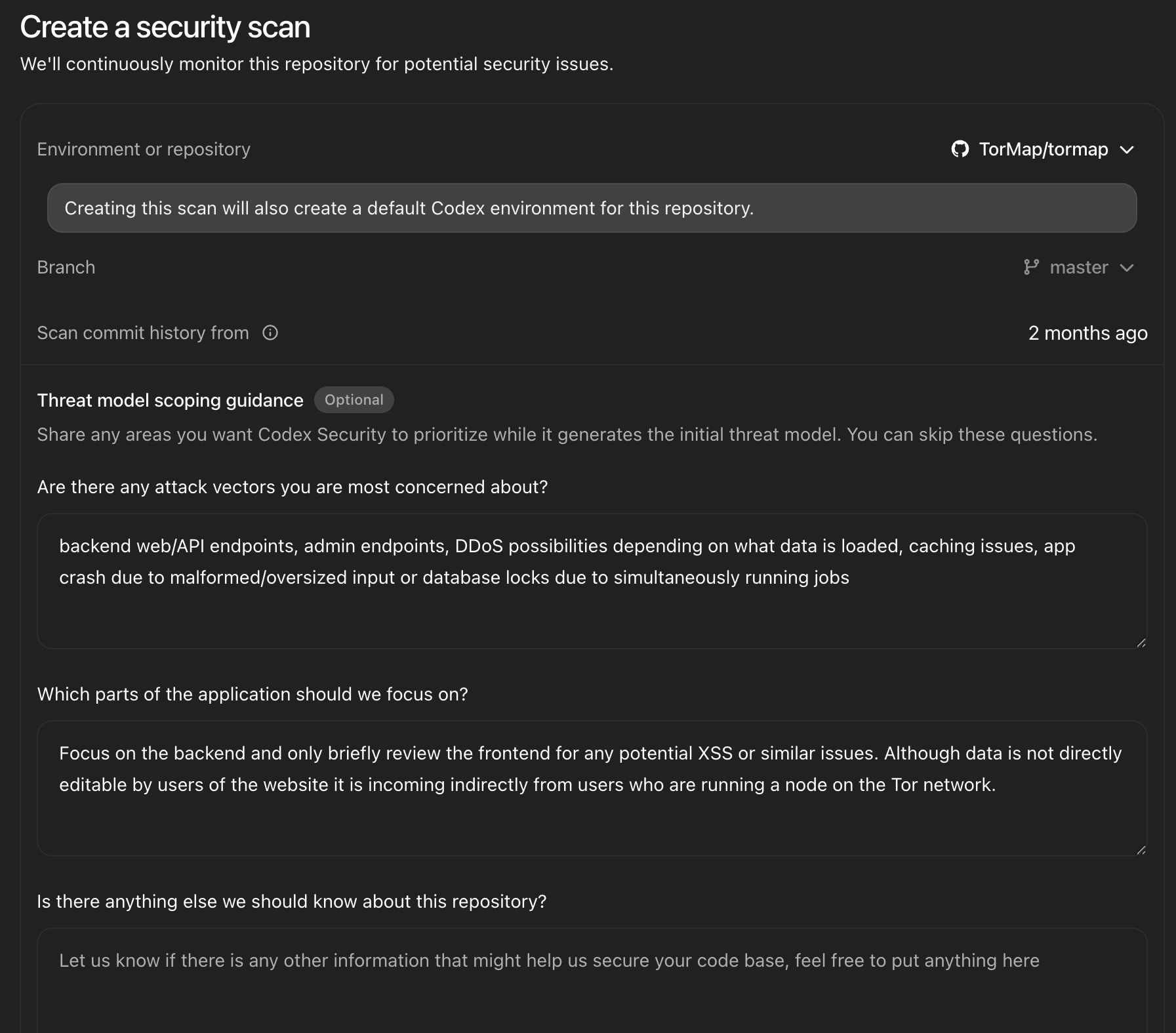 Codex Security create scan